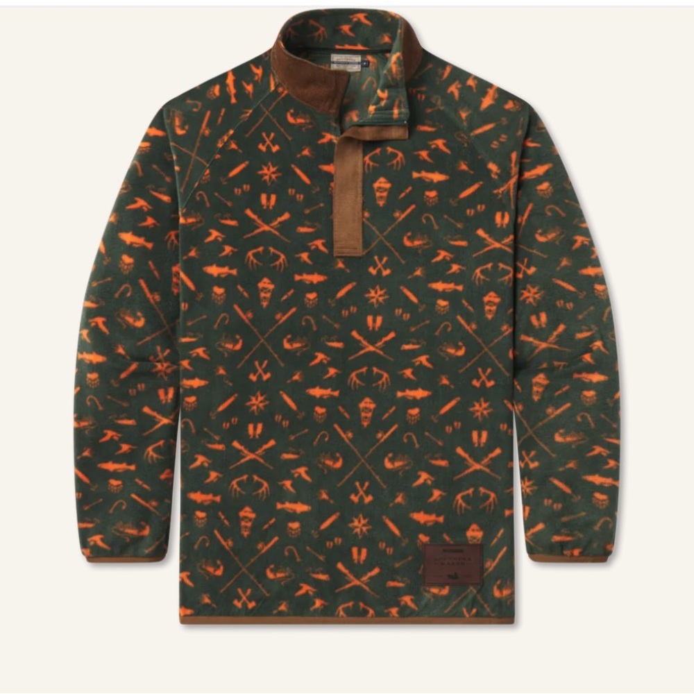 Southern Marsh Woodlands Fleece Pullover - Green and Orange